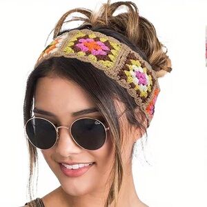 New Boho Crochet Headband - Khaki Multi